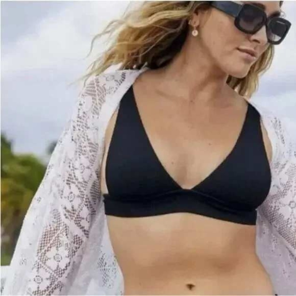 Aerie Tie Back Longline Triangle Bikini Top Size XL Black Adjustable Chic Beach